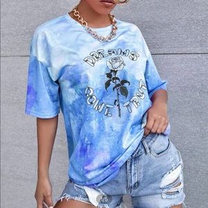 Drop Shoulder Tie Dye & Floral Print Tee SHEIN Size Small NIB